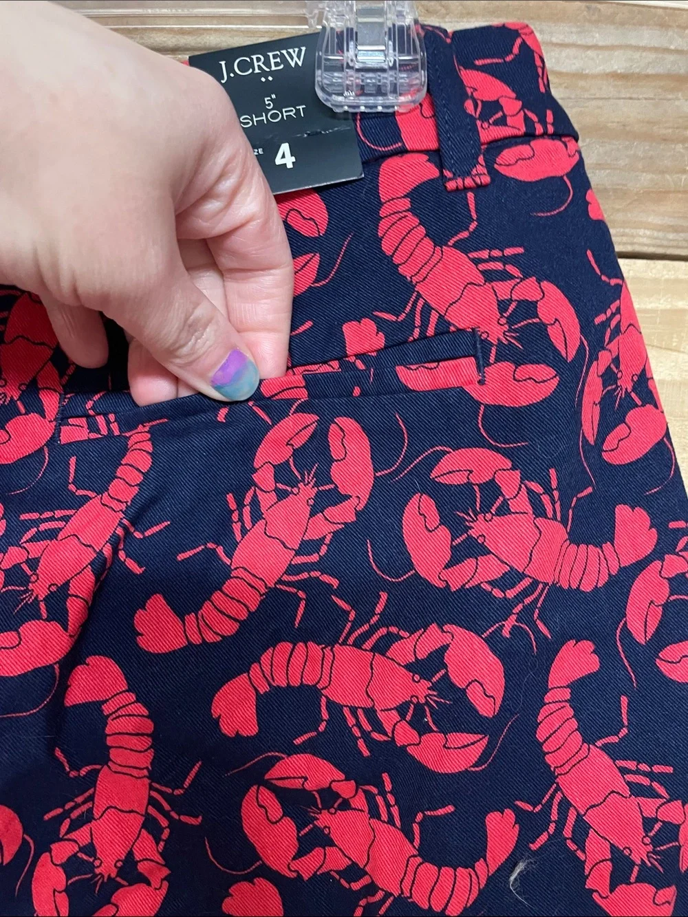 J. Crew size 4 Blue and Red Lobster Print Chino 5” Inseam Shorts with Pockets - Picture 8 of 9